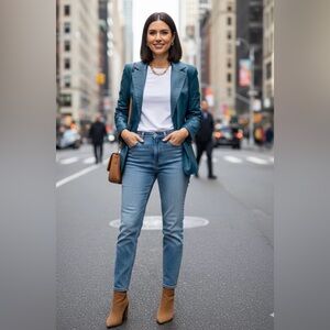 🔴Chadwick's  teal color  Leather Blazer Size 16